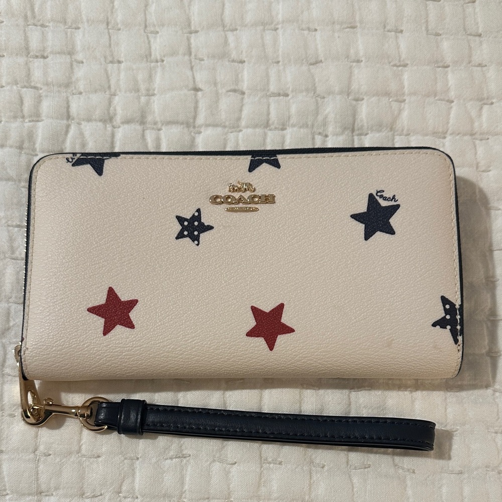 Coach Coated Leather Wallet/Wristlet with Red and Blue Stars